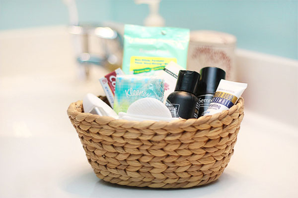 hostess with the mostess basket of toiletries