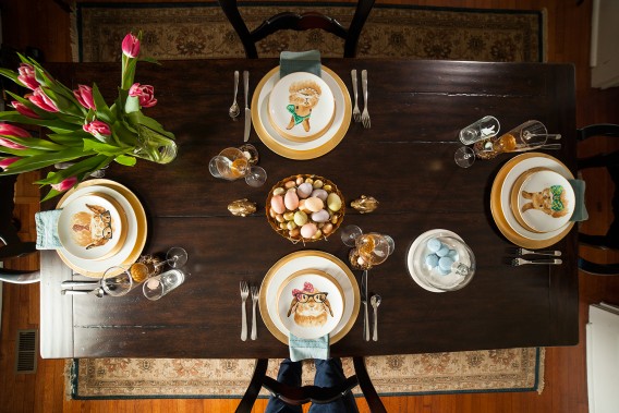 A hipster bunny Easter tablescape.