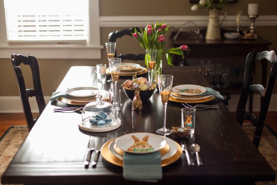 A hipster bunny Easter tablescape.