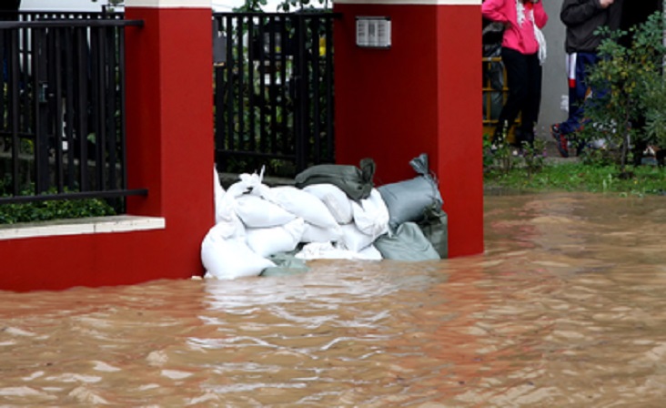 Sandbags in torrential flood defence